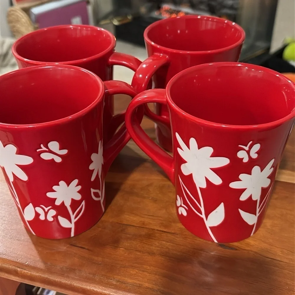 Starbucks red floral four mugs set retired design